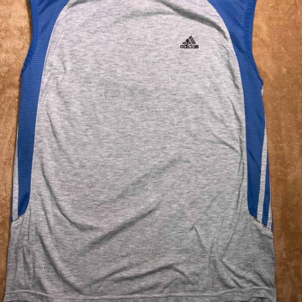 Adidas Men Small Gray Blue Sleeveless Tank Top Muscle Workout Gym Shirt (B)